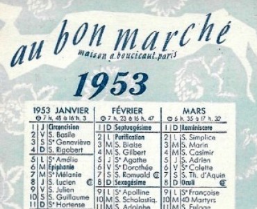 Calendrier 1953 Au Bon Marché 