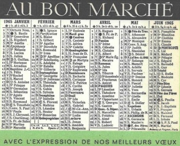 Calendrier 1965 Au Bon Marché