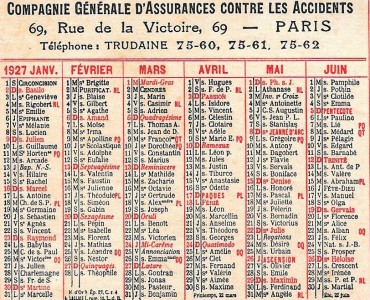 Calendrier 1927 Compagnie Générale d'Assurances contre les Accidents