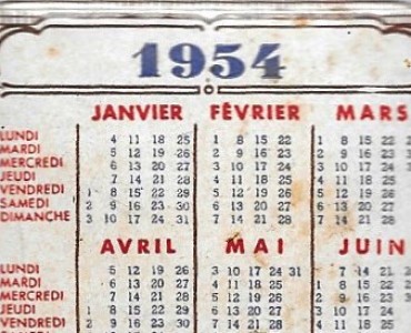Calendrier 1954 Salmon Bimbeloterie Paris 