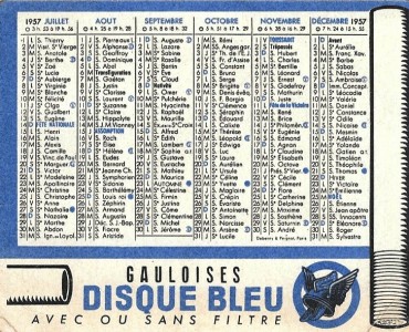 Calendrier 1957 Gauloise Disque Bleu/Gitanes