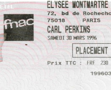 Billet d'entrée Concert Carl Perkins