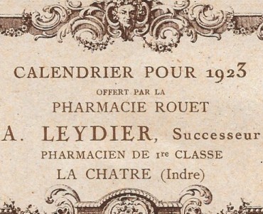 Calendrier 1923 A Leydier Pharmacien 