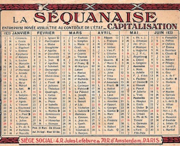 Calendrier 1923 La Séquanaise