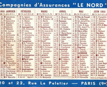 Calendrier 1955 Le Nord
