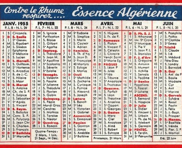 Calendrier 1955 Pharmacie Centrale de Berck
