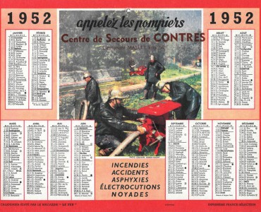 Calendrier 1952 Pompiers de Contres