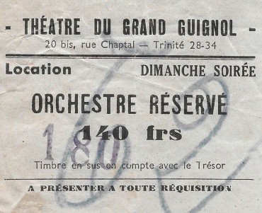 Billet d'entrée Théâtre du Grand Guignol