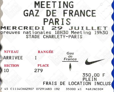 Billet d'entrée Meeting Gaz de France
