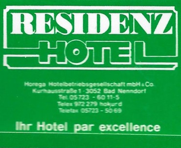 Pochette d'allumettes Residenz Hotel