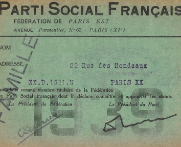 Carte d'adhérent au Parti Social Français (02)