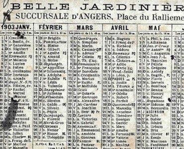 Calendrier 1903 Belle Jardinière Angers