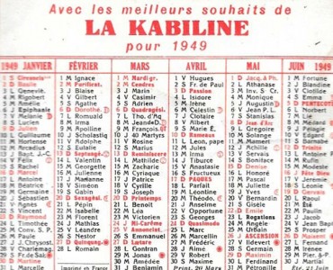 Calendrier 1949 La Kabiline